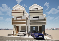 ※完成予定CGパースは、図面を元に描き起こしたもので、外構・植栽・外観・周辺等が実際と多少異なる場合があります