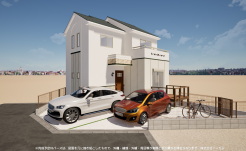 ※完成予定CGパースは、図面を元に描き起こしたもので、外構・植栽・外観・周辺等が実際と多少異なる場合があります