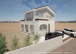 ※完成予定CGパースは、図面を元に描き起こしたもので、外構・植栽・外観・周辺等が実際と多少異なる場合があります