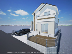 ※完成予定CGパースは、図面を元に描き起こしたもので、外構・植栽・外観・周辺等が実際と多少異なる場合があります