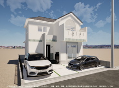 ※完成予定CGパースは、図面を元に描き起こしたもので、外構・植栽・外観・周辺等が実際と多少異なる場合があります