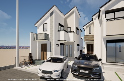 1号棟 ※完成予定CGパースは、図面を元に描き起こしたもので、外構・植栽・外観・周辺等が実際と多少異なる場合があります