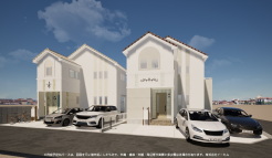 ※完成予定CGパースは、図面を元に描き起こしたもので、外構・植栽・外観・周辺等が実際と多少異なる場合があります