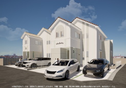 2号棟 ※完成予定CGパースは、図面を元に描き起こしたもので、外構・植栽・外観・周辺等が実際と多少異なる場合があります