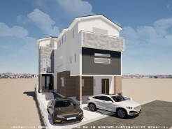 1号棟 ※完成予定CGパースは、図面を元に描き起こしたもので、外構・植栽・外観・周辺等が実際と多少異なる場合があります