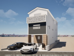 1号棟 ※完成予定CGパースは、図面を元に描き起こしたもので、外構・植栽・外観・周辺等が実際と多少異なる場合があります