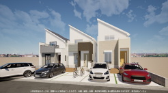 ※完成予定CGパースは、図面を元に描き起こしたもので、外構・植栽・外観・周辺等が実際と多少異なる場合があります