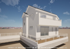 ※完成予定CGパースは、図面を元に描き起こしたもので、外構・植栽・外観・周辺等が実際と多少異なる場合があります