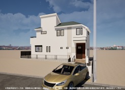 ※完成予定CGパースは、図面を元に描き起こしたもので、外構・植栽・外観・周辺等が実際と多少異なる場合があります