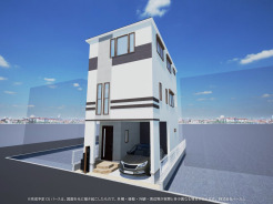 ※完成予定CGパースは、図面を元に描き起こしたもので、外構・植栽・外観・周辺等が実際と多少異なる場合があります。株式会社イーカム
