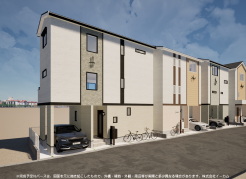 1号棟 ※完成予定CGパースは、図面を元に描き起こしたもので、外構・植栽・外観・周辺等が実際と多少異なる場合があります