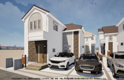 1号棟 ※完成予定CGパースは、図面を元に描き起こしたもので、外構・植栽・外観・周辺等が実際と多少異なる場合があります