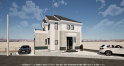 ※完成予定CGパースは、図面を元に描き起こしたもので、外構・植栽・外観・周辺等が実際と多少異なる場合があります