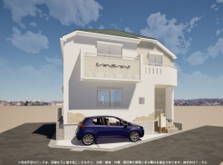 ※完成予定CGパースは、図面を元に描き起こしたもので、外構・植栽・外観・周辺等が実際と多少異なる場合があります