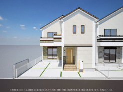 1号棟 ※完成予定CGパースは、図面を元に描き起こしたもので、外構・植栽・外観・周辺等が実際と多少異なる場合があります