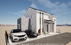 ※完成予定CGパースは、図面を元に描き起こしたもので、外構・植栽・外観・周辺等が実際と多少異なる場合があります