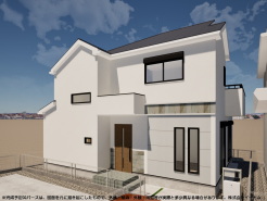 2号棟 ※完成予定CGパースは、図面を元に描き起こしたもので、外構・植栽・外観・周辺等が実際と多少異なる場合があります
